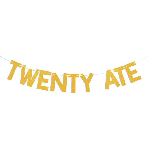 Twenty Ate Banner - Cheers to 28 Years, Whimsical Vintage-Inspired Theme 28th Birthday Party Decorations Gold Glitter