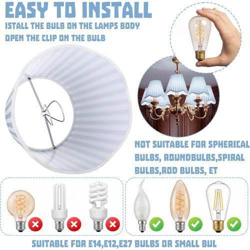 Gerrii 2 Pcs Scalloped Lamp Shades Chandelier, Blue, Blue Striped ONLY 2 PCS‼️