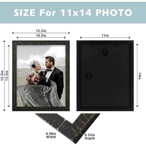 Golden State Art 11x14 Picture Frame,Rustic Black Solid Wood & Plexiglass
