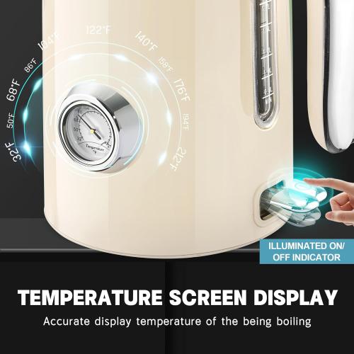 SUSTEAS 57oz Electric Kettle with Thermometer, Hot Water Pot, Beige