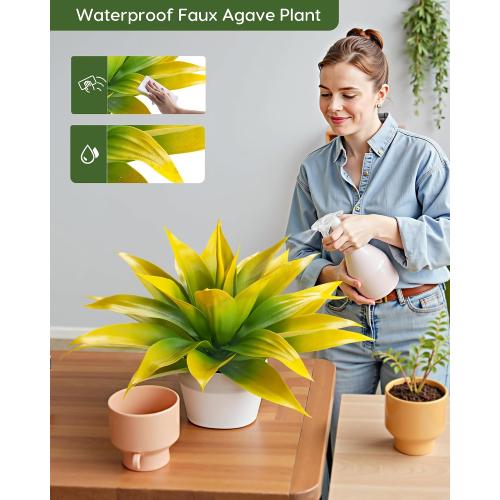 Velener Artificial Agave Fake Plants, Yellow Fake Succuents Plant for Room Decor, Unpotted Faux Agave Plant for Outdoor/Indoor Fall Decor, Yellow, 22 inches, Set of 1
