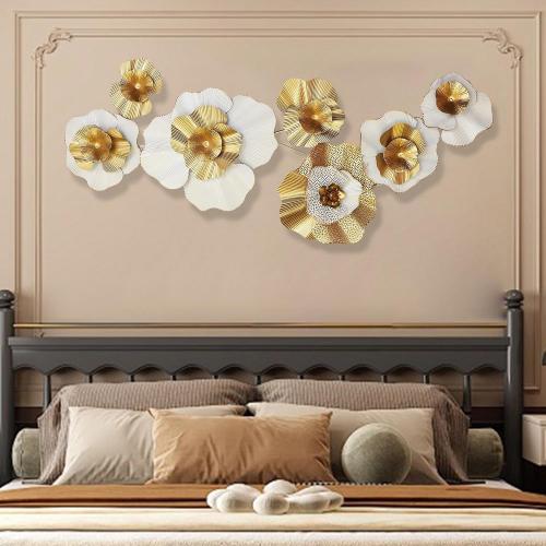 White Gold Abstract Wall Decor - Modern Metal Wall Sculptures, Large 3D Vertical 49*25 Flower Wall Decor for Living Room, Dining Room, Bedroom