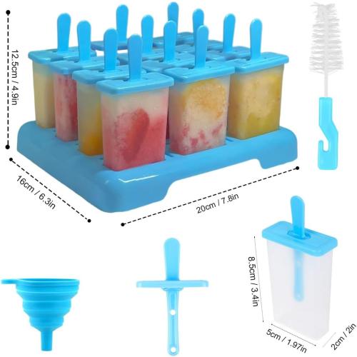 12 Cavities Popsicles Molds, Popsicle Molds with Built-in Popsicle Stick | Alinana Without BPA DIY Popsicle Molds with Cleaning Brush and Funnel