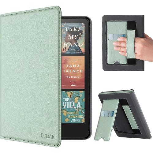 CoBak Case with Stand for Kindle Paperwhite 12th Gen 2024 Released (7) & Kindle Colorsoft Signature Edition - Durable PU Leather Cover with Auto Sleep Wake, Card Slot, Hand Strap Feature, Sage Green