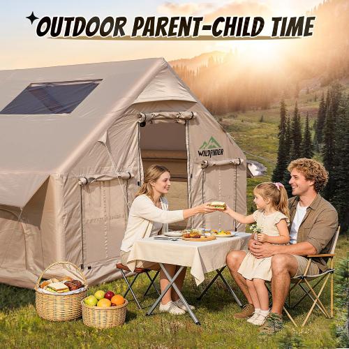 Inflatable Tent with Skylight, Quick Setup Blow Up Tents with Pump, Hot Tent with Stove Jack, Waterproof Oxford Inflatable House for Camping, Air Glamping Tents for Camping Adult