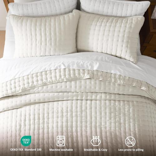 WDCOZY Cloud Soft Quilt Set, Oversized King Size, Ivory, 116x106 inches