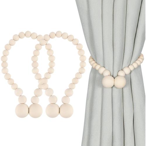 KLOGTSIND Magnetic Curtain Tiebacks, 2 Pack Wood Bead Curtain Holdbacks