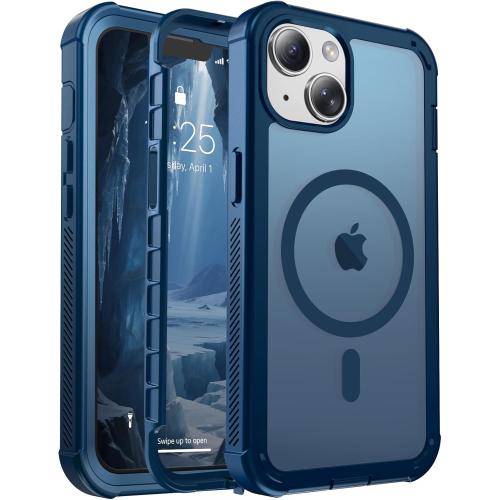 Magnetic for iPhone 14 Case, [Compatible with MagSafe][Military Grade Drop Protection][Heavy Duty Protection][Non-Slip][Shockproof] 2-Layer Durable Bumper Phone Case 6.1''-Deep Blue