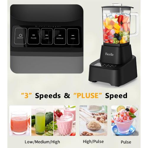 Smoothie Blender, Facelle Countertop Blender for Kitchen, 55 oz Glass blender for smoothies and Shakes, Licuadora, Smoothie maker with touchscreen 3 P Speeds, Cleaning brush ＆ removable SS304 blade