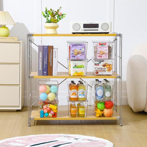 Freebat 6 Pack Clear Storage Bins with Lids, 7 Quart Pantry Organizer Bins