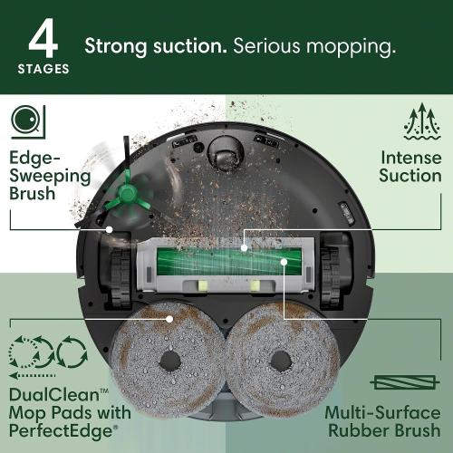 iRobot Roomba Plus 505 Combo Robot Vacuum & Mop with AutoWash Dock - Extending Spinning Mop Pads, Self-Empties, Pad Wash & Heated Drying, Self-cleaning, Recognizes & Avoids Obstacles, LiDAR Navigation