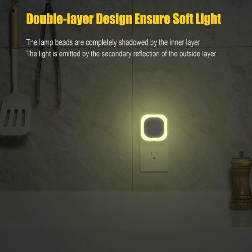 YUNLEX 2 Pack Warm White Night Light, Gentle Eye-Care with Dimmable Soft Glow & Indirect Reflection, Auto Dusk to Dawn Sensor, Plug in Nightlight for Nursery, Kids Room, Bedroom, Hallway