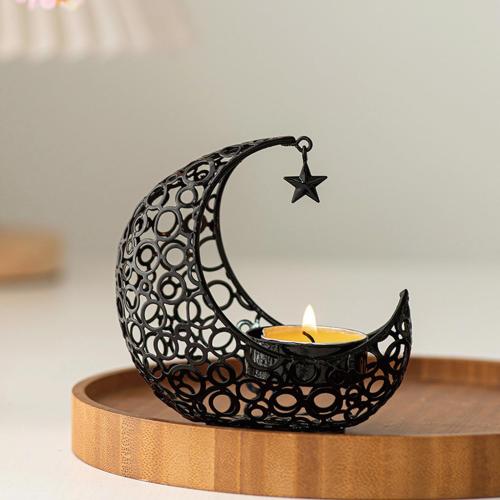Moon Tea Light Candle Holder, Black Metal Decorative Candle Stand for Home Decor, Gift (2Pcs)