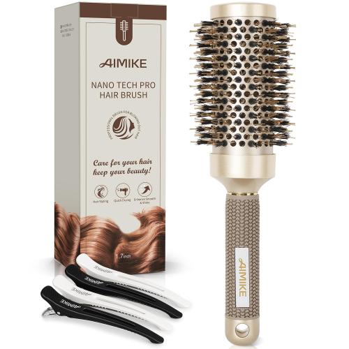 AIMIKE Round Brush for Blow Out, Medium Round Hair Brush Nano Thermal Ceramic & Ionic Tech, for Blow Drying & Styling, Curling and Shine - 2.9 inch Barrel w/Boar Bristles