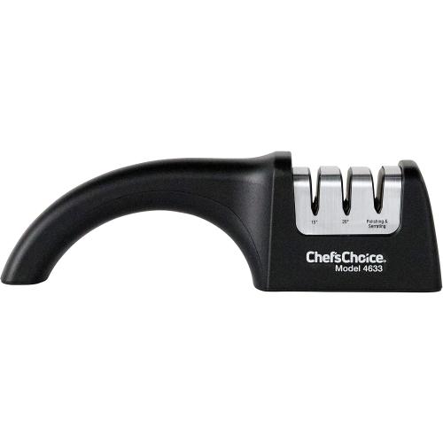 Chef'sChoice Professional Manual Knife Sharpeners AngleSelect for 15- and 20-Degree Straight-Edge and Serrated Knives with Diamond Abrasives Precise Angle Control & Compact Footprint, 2-Stage, Black