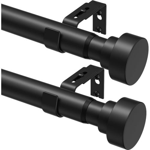 2 Pack Heavy Duty Curtain Rods for Windows 28-90 Inch, Black