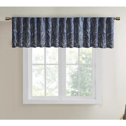 Madison Park Eliza Faux Silk Embroidered Window Valance Navy
