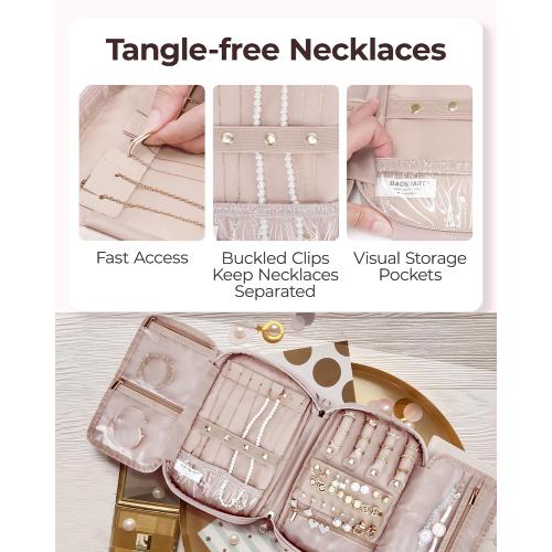BAGSMART Jewelry Organizer Case Large Travel Jewelry Storage Bag for Necklace, Earrings, Rings, Bracelet, Soft Pink