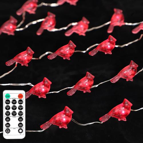 Impress Life Christmas String Lights, Cardinal Red Snow Bird 10 ft 40 LEDs with Remote Timer for Indoor Thanksgiving, Wedding, Birthday, Bedroom, Parties & Home Decorations