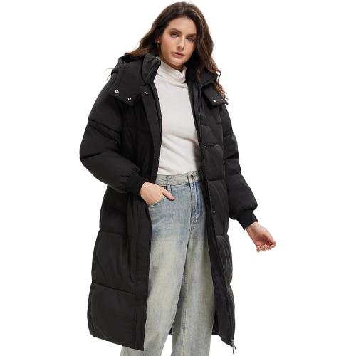 Size Large Color Black Long Puffer Jacket for Women,2024 Thickened Winter Coat Hooded with Deep Pockets, Ladies Warm Winter Jacket