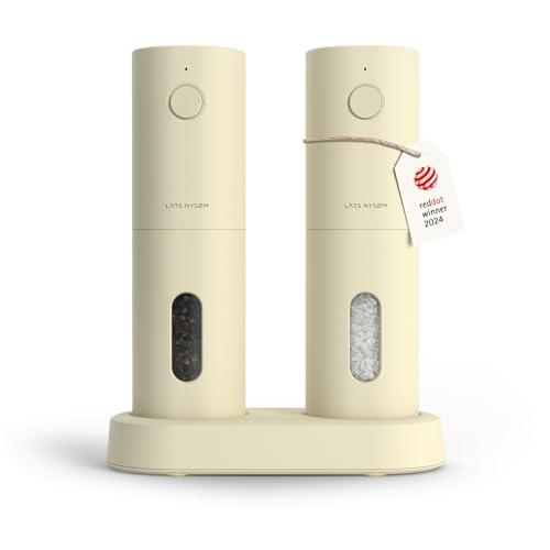 LARS NYSØM Electric Salt and Pepper Grinder Set, USB Rechargeable, Automatic Salt and Pepper Mills, Spice Shakers Refillable with LED Light, Adjustable Coarseness, Ceramic Grinder (Butter Cream)