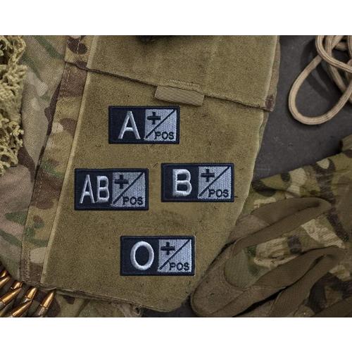 Tactical Blood Type Patches O  Positive POS Hook and Loop 2x1
