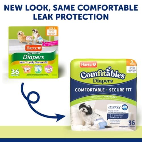 Hartz Disposable Dog Diapers for Female and Male Dogs or Puppies | Superior Leak Proof Protection | Size S | Pack of 36