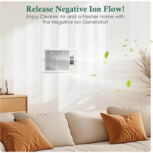 VallisCo Register Booster Fan 6 x 10 with Negative Ion, Manual Airflow Direction Control, Quiet 10-Speed Heating Cooling AC Vent Fan with Remote & Thermostat Control for Wall Floor, White