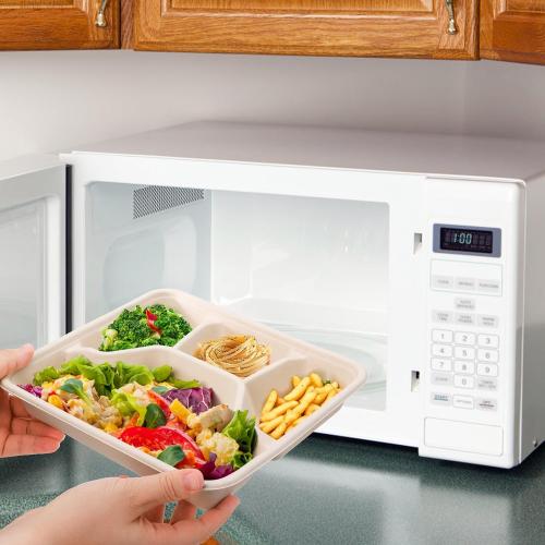 TOPZEA 50 Pack 4 Compartment Disposable Paper Plates, 9.4x 8.6 Compostable Deep Divided Plates Heavy Duty Bagasse School Lunch Tray, Sugarcane Sectional Plate Food Containers for Dinner Buffet Party