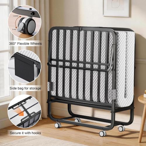 Decofy 75x38 Folding Bed with Mattress Rollaway Beds on Wheels10 Tubes