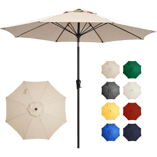 Ayge 9 FT Patio Umbrella Outdoor Table Umbrella Fiberglass Frame Beige | 9 FT fiberglass frame, crank & tilt, 8 ribs, 180G UV50  canopy. Wind fade resistant. Suitable for patio, deck, pool, garden.