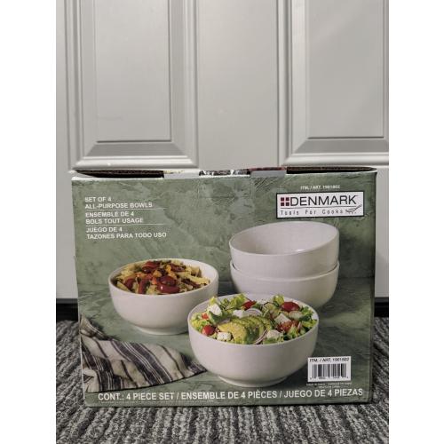Denmark 4-piece White All Purpose Durable Vitrified Porcelain Bowls Ramen, Salad