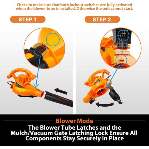LawnMaster BV1210 Electric Blower Vacuum Mulcher 12 Amp 2-Speed Adjustment with Metal Impeller 240 MPH 380 CFM 16:1 Mulch Ratio with Collection Bag