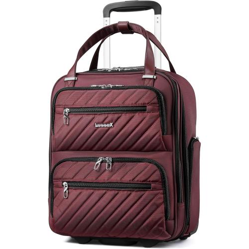 LUGGEX Underseat Carry On Luggage with Wheels, Stylish Lightweight Under Seat Luggage, Soft Sided Personal Item Suitcase for Short Trip (Dark Scarlet, 16 Inch)