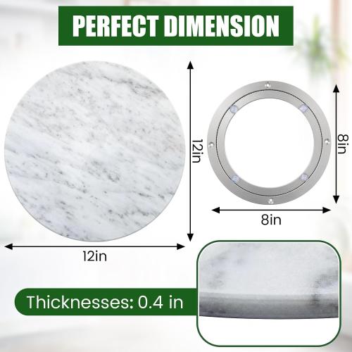Gisafai 12'' Marble Lazy Susan 8'' Aluminium Alloy Turntable, White