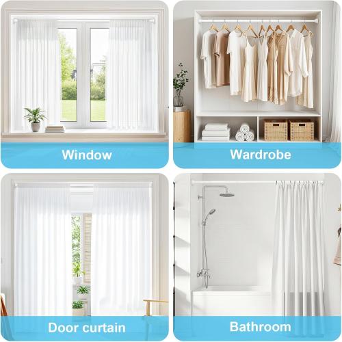AIZESI White Tension Curtain Rod 30-63In 1PCS,Adjustable Spring Tension Rod