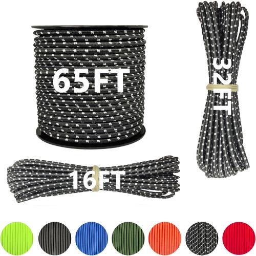 1/4 x 32' Marine Grade Bungee Cord Elastic Shock Cord, Kayak Stretch String Rope, Heavy Duty Bungee Shock Cords for Repairing Tent Poles, DIY, Tie Downs (Black White Camo)