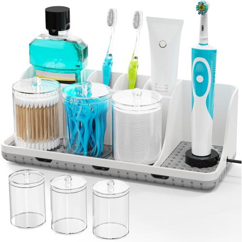 Bathroom Counter Organizers and Storage with 3 PCS Qtip Holder (White)