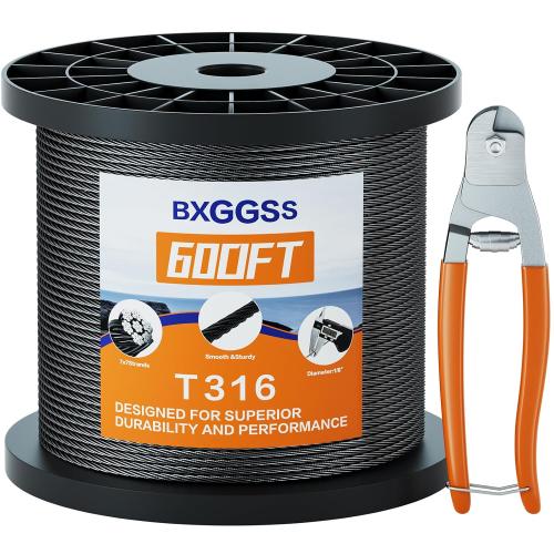 MISSING ONE PART‼️1/8 T316 Black Stainless Steel Cable – 600FT Corrosion-Resistant Wire Rope for Cable Railing Kit and Hardware – High Strength, Durable for Marine, DIY, and Outdoor Projects