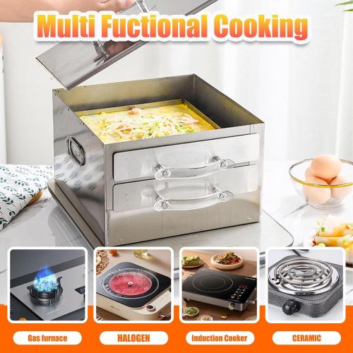 2-Layer Rice Noodle Roll Steamer, Stainless Steel with Acrylic Handle Tray
