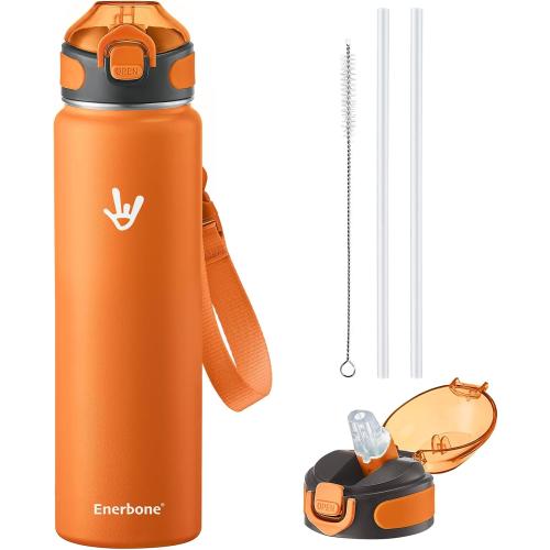 Enerbone 32 oz Insulated Water Bottle, Stainless Steel Bottle with Carrying Strap, Double-Wall Vacuum Insulation Design, Leakproof Sports Bottle with Straw, Keep Drinks Cold or Hot for Hours