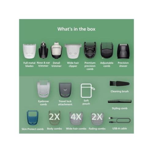 Philips Norelco All-in-One 7000 Series 22-Piece Trimmer - Electric Shaver and Clipper for Face, Beard, Head & Body, Self-sharpening Full Metal Blades, 28 Length Settings (0.5-16 mm), MG7975/49