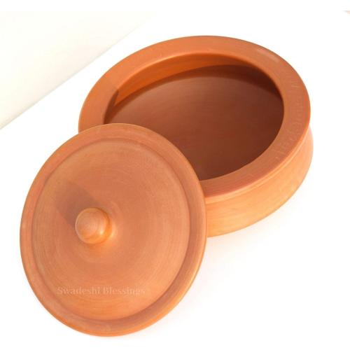 Swadeshi Blessings HandMade Unglazed Clay Pot for Cooking with Lid,2.8L,Red