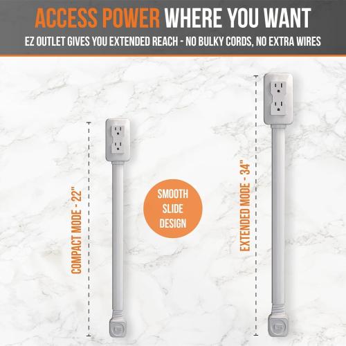 EZ Outlet Electrical Outlet Extender. Access Hard-to-Reach Outlets! Features USB-A, USB-C, and 2 AC Outlets, Extends 22-34, Rotates 180°. Use Behind Couches, Nightstands, Desks, and More.‼️no packaging‼️