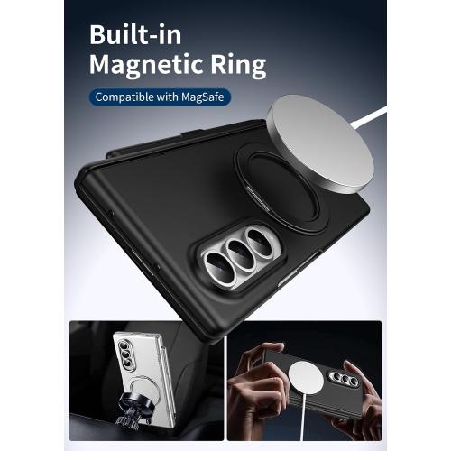 360° Spin Magnetic Stand for Galaxy Z Fold 3 Case, Hinge Protection, Fit for Mag-Safe, 360 Kickstand & Ring Holder, Case for Samsung Galaxy Z Fold3 with a Stylus Pen-Silver