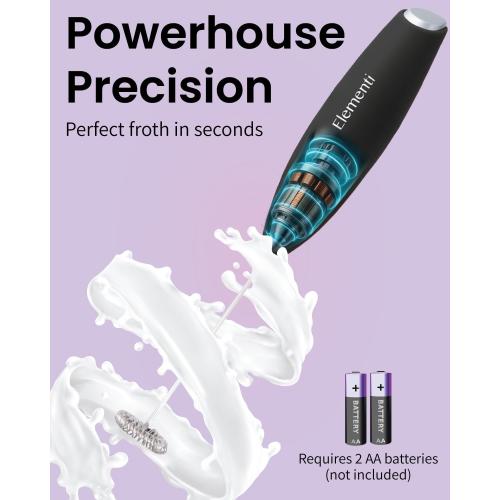 Milk Frother Wand & Electric Stirrer with Stand - Turbo Coffee & Milk Frother Handheld - Hand Held Coffee Mixer Wand & Cold Foam Maker for Frothy Cappuccinos, Lattes & Drink Mixes at Home (Black)