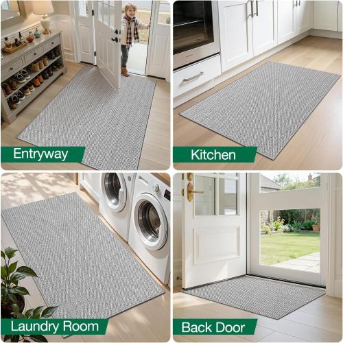 LUMI Ultra Thin Indoor Door Mat for Entrance 32x48, Non Slip Entryway Mat, Low Profile Doormat, Unique Herringbone Design Carpet for Inside, Patio, Porch, Gray