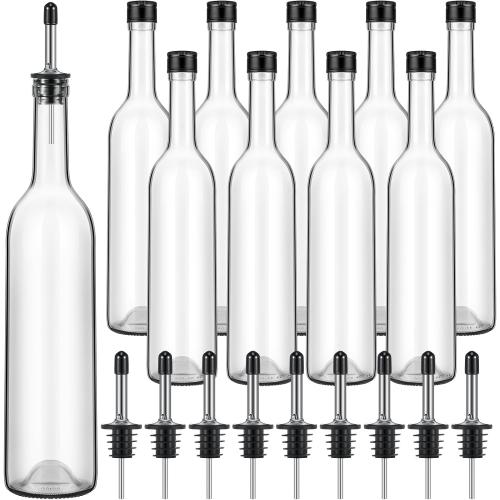 Maxdot 10 Pcs Long Neck Glass Bottles with Pourer for Bar Wine Syrup