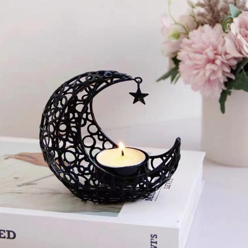 Moon Tea Light Candle Holder, Black Metal Decorative Candle Stand for Home Decor, Gift (2Pcs)