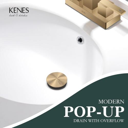 KENES Champagne Bronze Pop Up Bathroom Sink Drain Assembly with Overflow